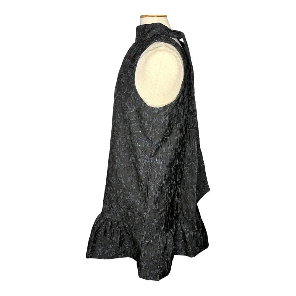 Scoop Mini Dress Women‎ Large Black Blue Metallic Floral Jacquard Mock Neck Tie